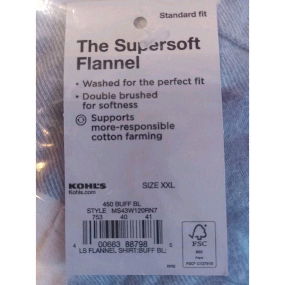 Men's Sonoma Goods For‎ Life Supersoft Flannel 2XL XXL Blue Plaid New - Picture 5 of 7